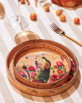 Alamkari India MDF Wood Peacock Garden Serving Tray Set